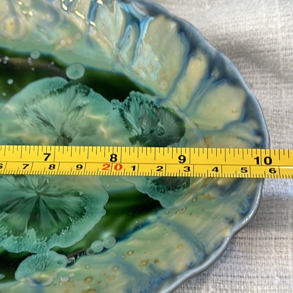 Edgecomb Potters Maine Studio 10” by 6 3/4 " Pottery Dish Green Blue Colors - Picture 7 of 11